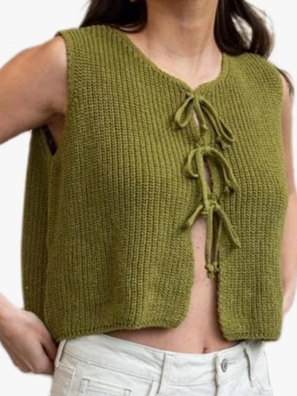 Commese Knitted Tie Sweater Top